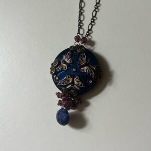 Vintage Czech Glads Butterfly Button Gemstone Necklace